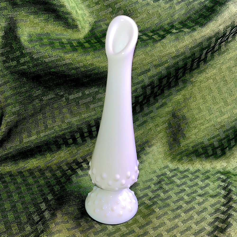 Mini vintage Fenton white hobnail milk glass bud vase.
